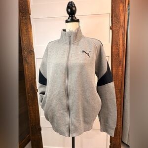 Puma Large Heather Gray Black Zip Up Jacket Pockets Excellent